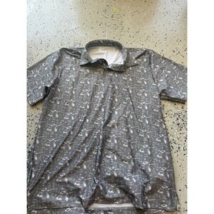 Golf Polo Shirt Gray Golf Cart Pattern Short Sleeve‎ Mens L Used